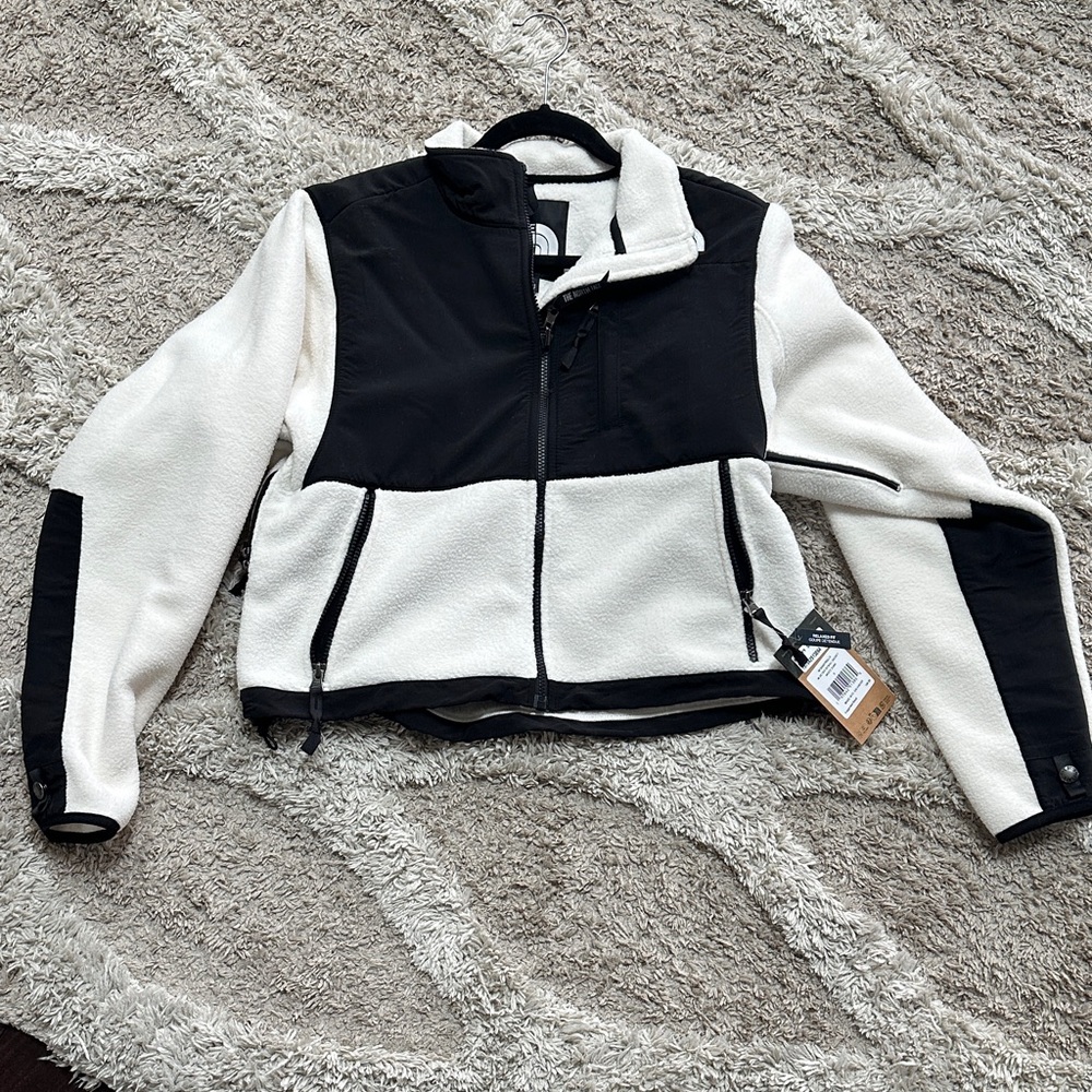 The North Face Black and Cream Teddy Jacket
